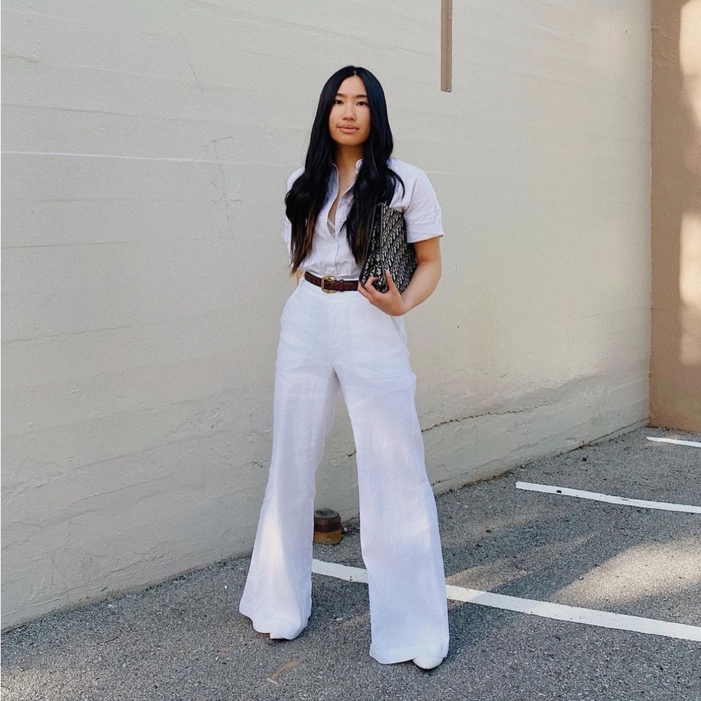 Banana Republic White Linen Flare Pants